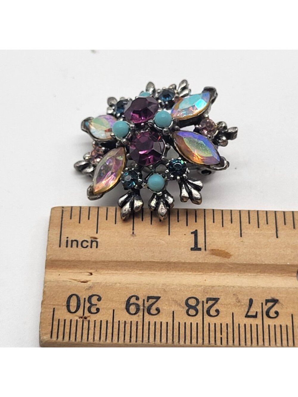 VTG Cluster AB Pink/Purple Rhinestones Clip On Earrings Blue Accent Beads Fairy - Picture 9 of 9